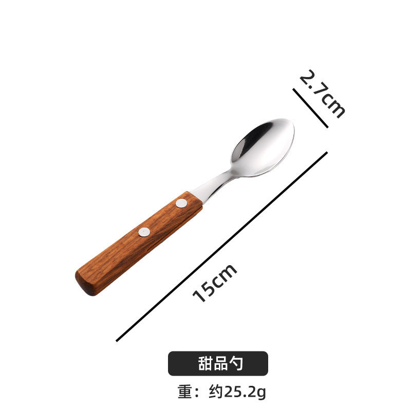 Factory direct sales scandinavianins style 304 stainless steel huanghuali wooden handle knife, fork, spoon, tea spoon, western food tableware suit