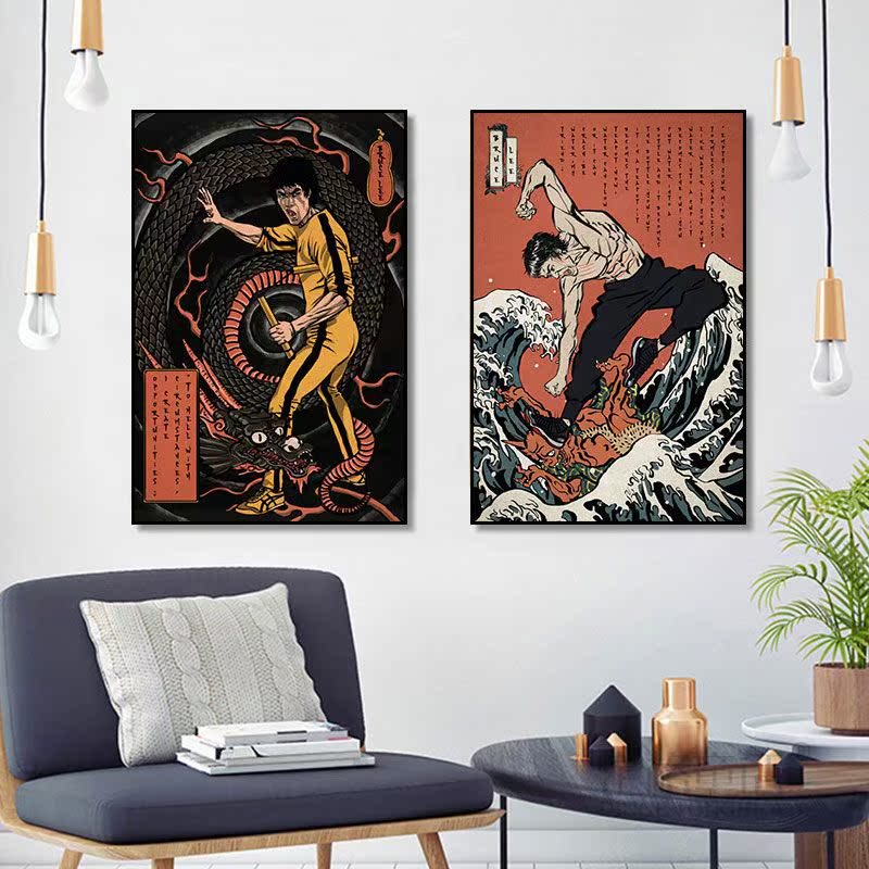 Bruce Lee poster decorative painting martial arts boxing gym taekwondo sanda inspirational gym hanging painting bedroom study mural