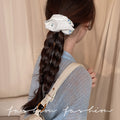 Korean style floral fabric scrunchie - premium hair tie for women - chic hair accessory for messy bun or ponytail