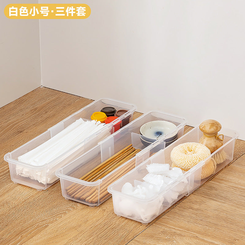 Cabinet sundries, long storage box, seasoning products, plastic seasoning box, narrow and long refrigerator grid egg storage box