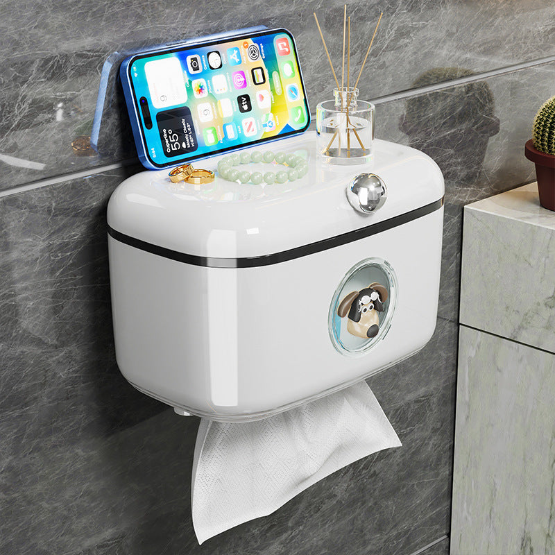 Bathroom sliding lid tissue box wall-mounted multi-functional towel storage rack punch-free waterproof roll paper storage box