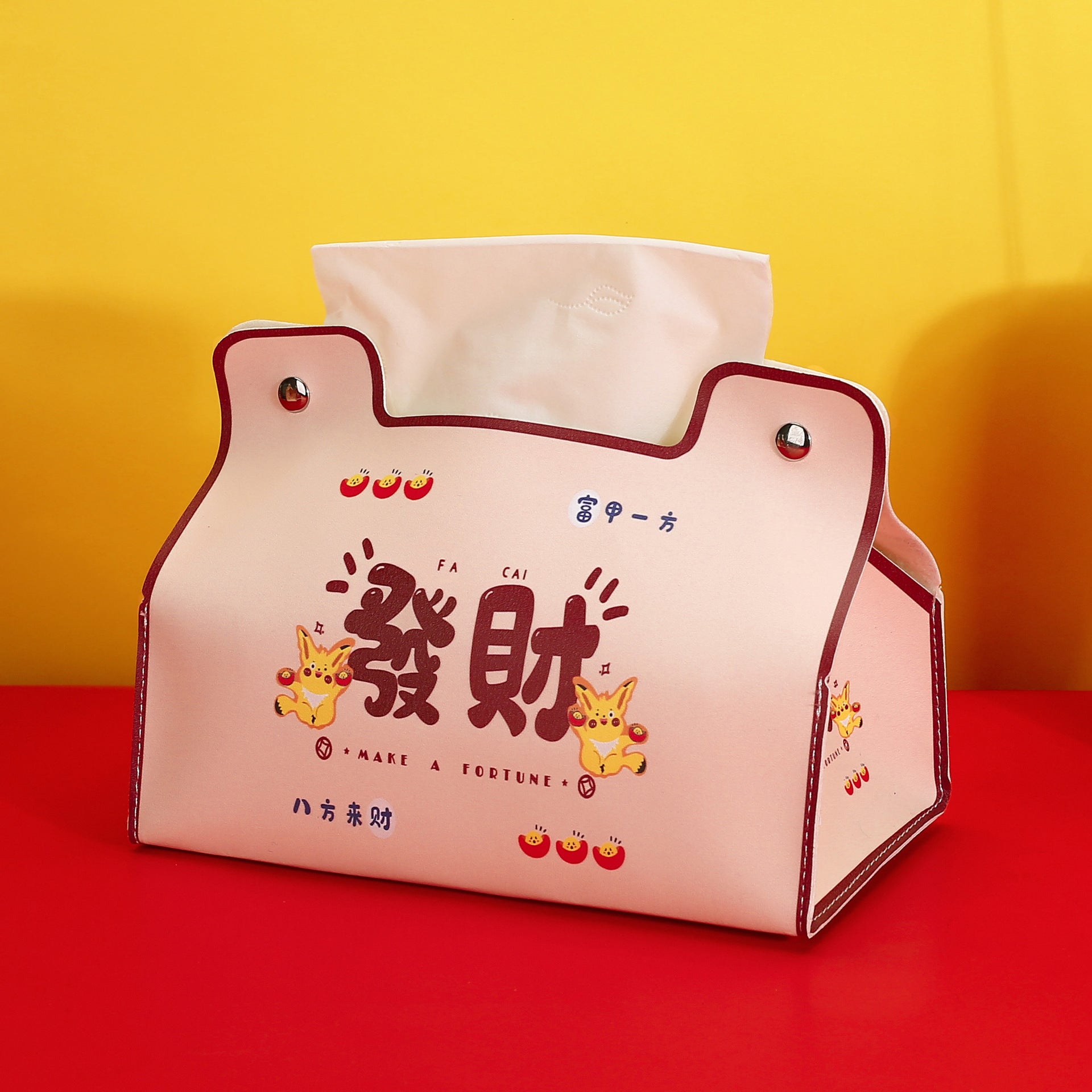 Guochao Geely Get Rich Leather Tissue Box Home Furnishing Restaurant Coffee Table Carton Car High-end Carton ins Style