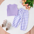 Children's clothing  fashion children's clothing girl purple vest + plaid pants cross-border