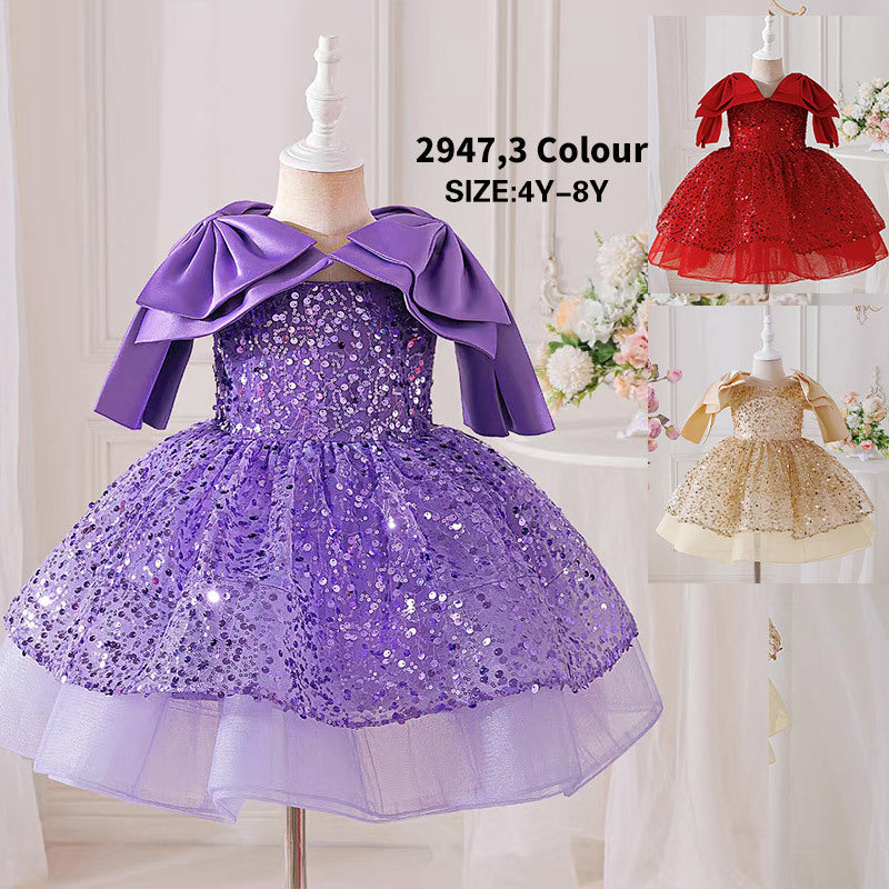 Girls' formal dress - knee-length puffy skirt with sequin accents - perfect for parties, fashionable kids' princess dress, birthday outfit - in stock