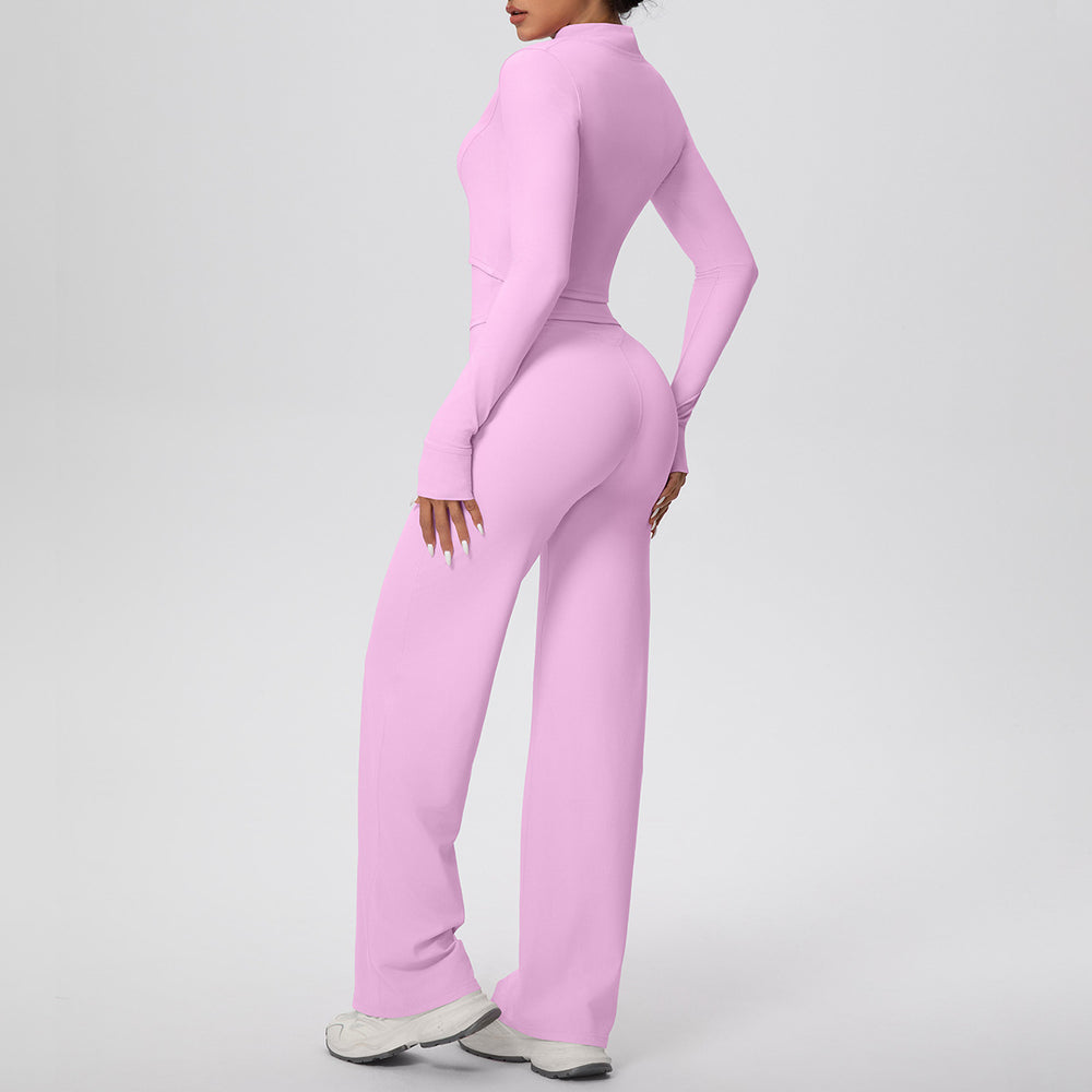 Strappy tank top casual zip-up jacket yoga outfit high-waisted butt-lifting quick-dry fitness set running sports three-piece set