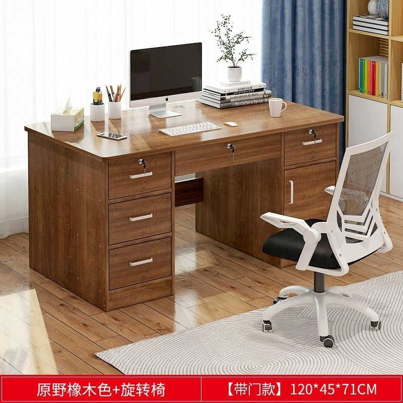Office desk with lock, workstation with drawers, desk and chair set for employees, home desktop minimalist computer desk