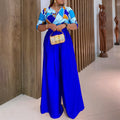 D3279 european and american style women's clothing  new short-sleeve printed shirt casual loose wide-leg pants set african two-piece outfit