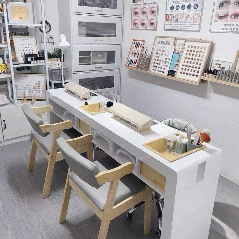 Japanese manicure table Double three-person manicure shop decoration with groove storage box Vacuum cleaner Nail table log