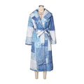 Trendy european and american women's denim patchwork printed double-breasted tie-front long cotton coat