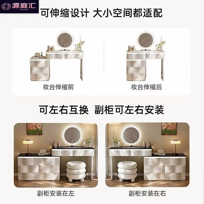2025 new luxury solid wood vanity table - minimalist bedroom makeup desk with integrated chest of drawers, small storage cabinet, and makeup mirror