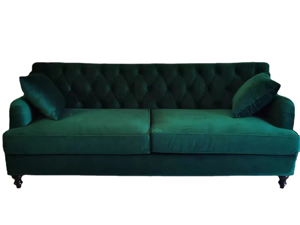 American light luxury solid wood living room fabric sofa dark green French retro single leisure chair hotel balcony single chair