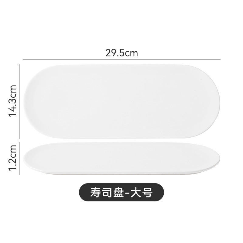 White dessert plate ceramic pure white oval plate cake plate flat plate for home creative good-looking plate sushi plate
