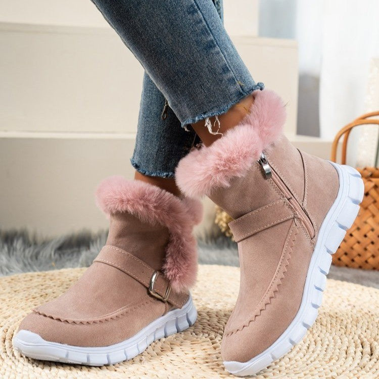 Foreign trade large size autumn and winter women's snow boots Korean version thickened color short boots velvet warm flat bottom boots side zipper