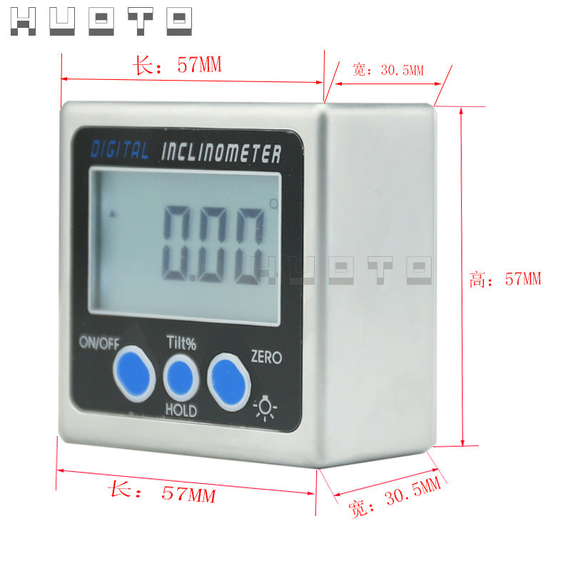 HUOTO Digital Display Level, Digital Display Angle Meter Inclination Meter 360 ° Inclination Box Angle Ruler All Metal