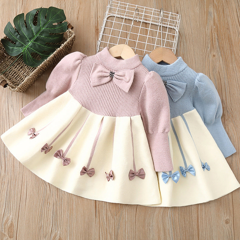 Girls' knitted sweater dress - autumn/winter  new collection - bow detail, chanel-inspired sweet style