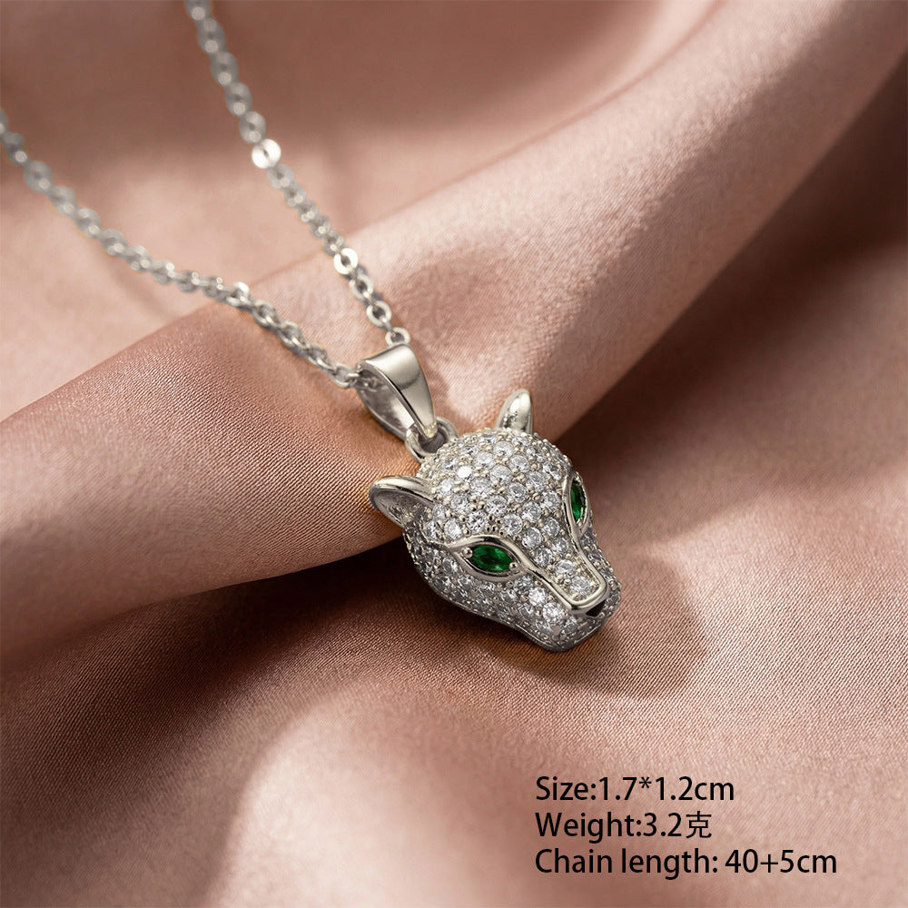 European and american hot-selling fashion copper inlaid zircon leopard necklace for women, light luxury fashionable personalized titanium steel clavicle chain set