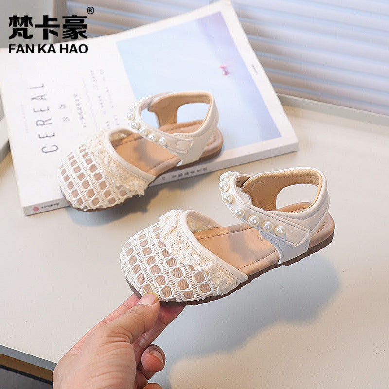 Vancahao girls' sandals -  summer new korean style children's fashion beaded closed-toe princess shoes for babies