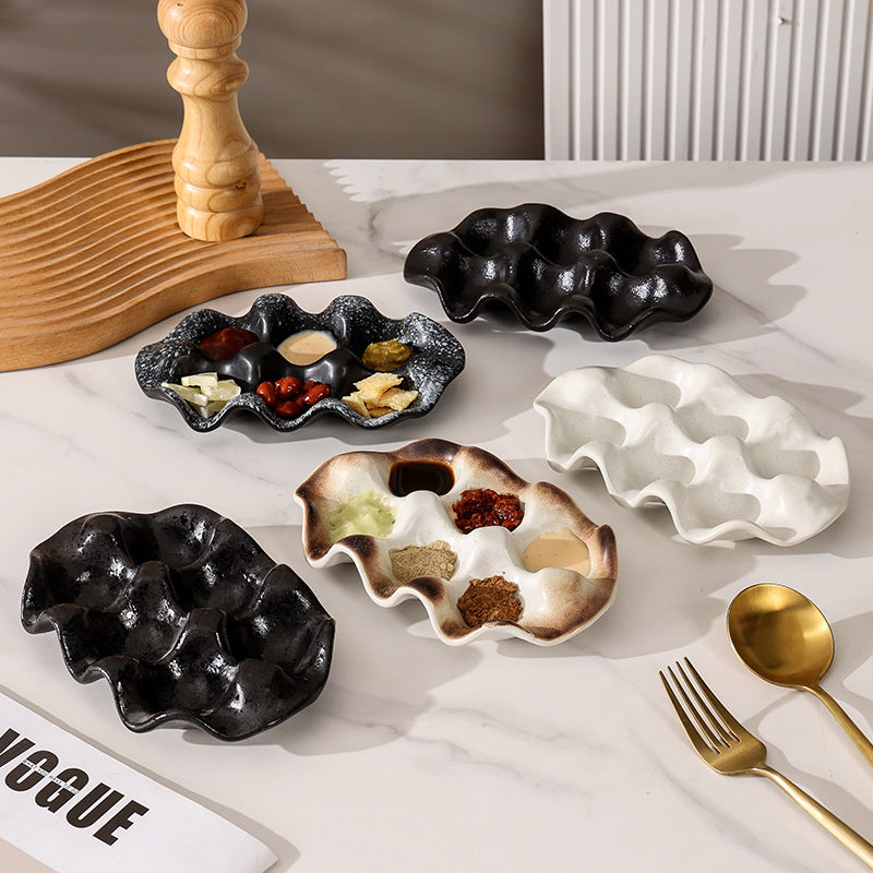 Retrofor homestylish ceramic egg tray creative high-looking divided dipping ceramic dish vinegar dish tray