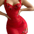 European and american cross-border sexy lingerie: lace see-through temptation embroidered nightgown, thong, bodycon mini skirt