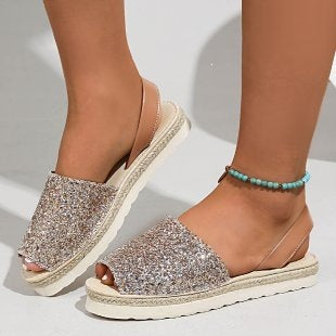 Export sequinflats fish mouth sandals women's fashionplus size shiny open toe soft bottom sandals cross-border export shoes wholesale