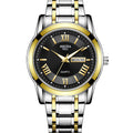 Business gold classic roman style watch stainless steel dual calendar non-mechanical waterproof quartz men's wristwatch - custom logo available