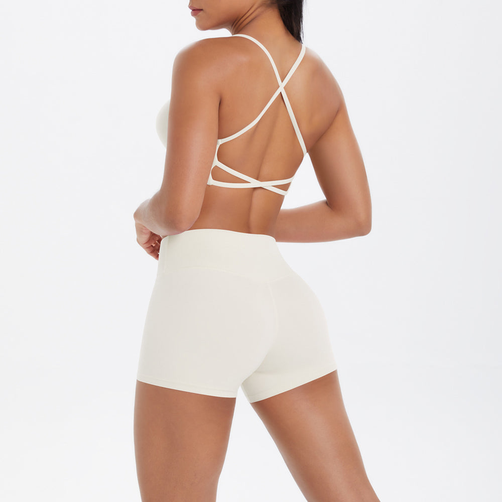 new cloud-soft brushed camisole bra with beautiful back design, casual running fitness butt-lifting shorts, yoga outfit for women