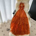 Vacation style lace lace suspender sexybacklessdress women's summer waist slimming look cake skirt elegant long skirt
