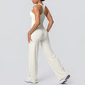 fashion brushed pure color tight i-shaped back sports suit running fitness yoga wear wide-leg two-piece set