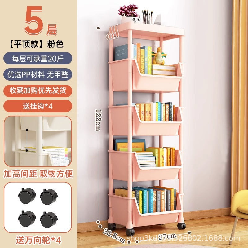 Removable bookshelf Shelf Children's toys Snack storage rack Multi-layer household trolley Floor-to-ceiling simple bookcase