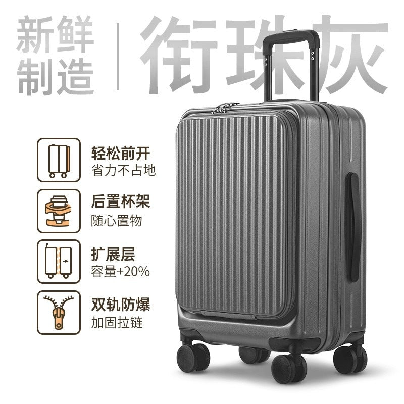 New front open suitcase women's 20-inch small boarding case 24-inch anti-drop trolley case travel bag password case