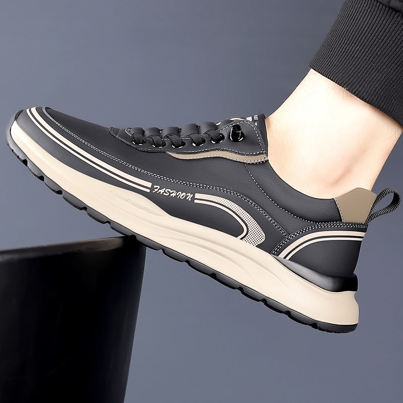Men's spring new slip-on chunky sole outdoor leather shoes - versatile, lightweight, shock-absorbing, soft sole athletic casual shoes