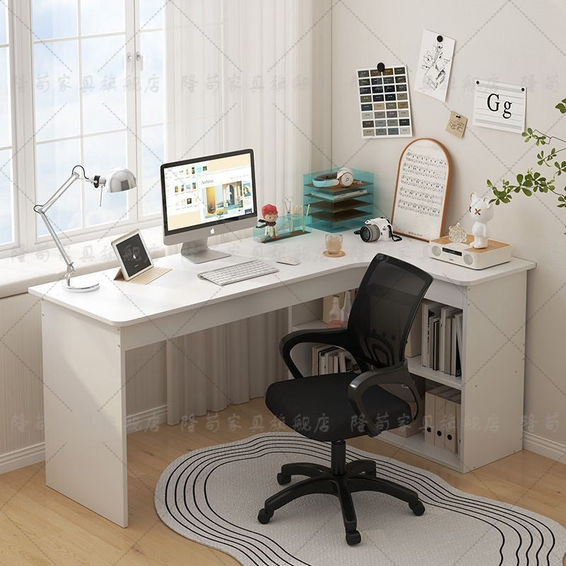 Corner desk bookshelf combo - all-in-one home study desk with drawers for students, high schoolers, and computer use