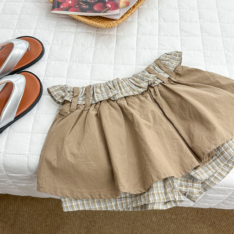 girl skirt girl fashionable skirt k-style western style layered skirt plaid cake pleated short skirt