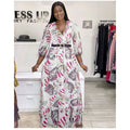 African women's clothing   new sexy v-neck printed dress european and american  long maxi skirt + belt