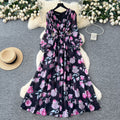 French chic high-end elegant dress - new 2025 collection: slimming, figure-flattering, printed chiffon maxi dress with a sophisticated waist
