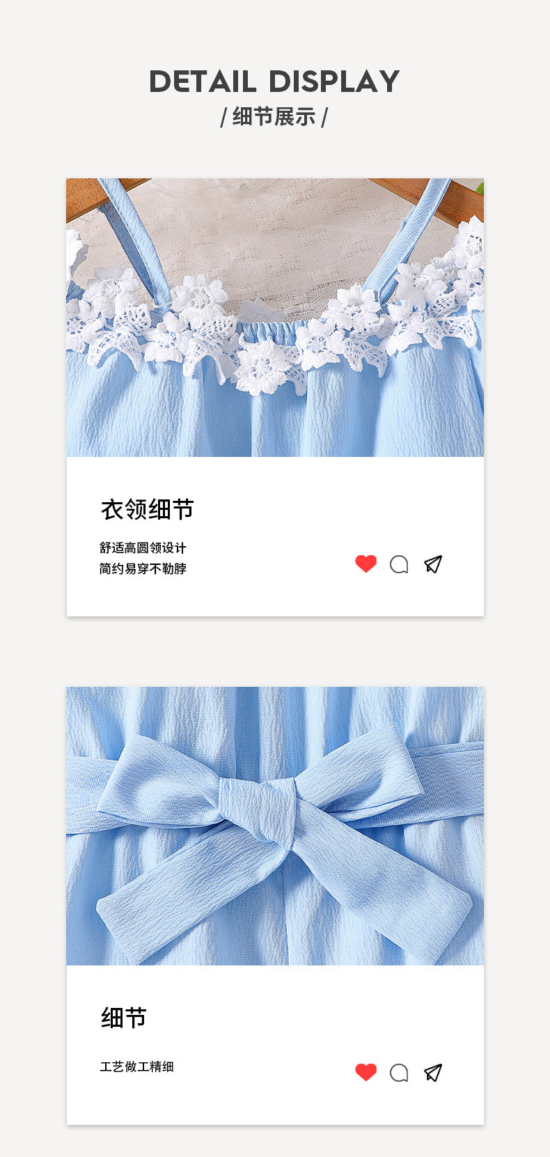 girl's suspender one-shoulder jumpsuit lace flower collar bows belt sky blue kids pants suit