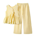 Girls' outfit: foreign trade children's clothing,  summer new fashion striped sleeveless sweet ruffle top and wide-leg pants set
