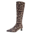 High-heeled women's boots, pointed toe, leopard print, over-the-knee boots, slimming look, elastic boots, fashioneasiest for match long boots, cross-border