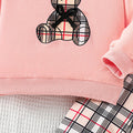 Autumn cross-border kids' hoodie two-piece set: casual bear plaid pants & hooded sweatshirt - girls' pullover style