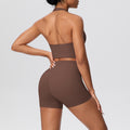 New arrival cross-border pure color double-sided brushed tight haltershorts yoga suit sports running fitness two-piece set