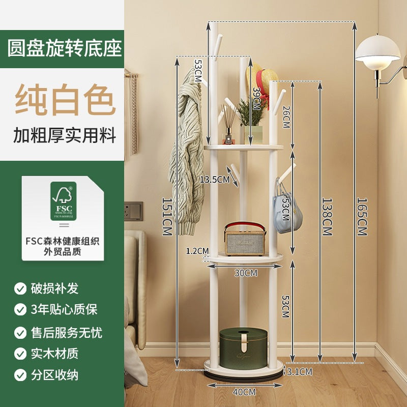 Solid wood rotating coat rack, freestanding vertical clothes rack, bedroom home living room light luxury storage shelf