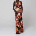 cross-border european and american women's clothing: summer dresses for women - fashionable vacation deep v halter neck printed slim-fit maxi dress