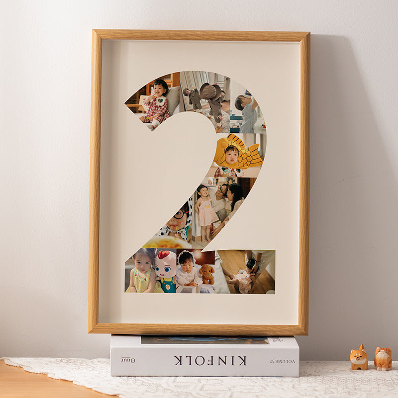 One-year-old commemorative photo frame photo DIY growth record couple baby birthday table number 2 puzzle frame