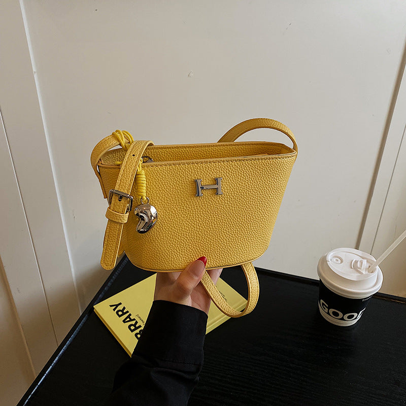 2025 new thorn tide women's bag bucket bag fashion oblique span bag camera bag double zipper simple shoulder bag trend