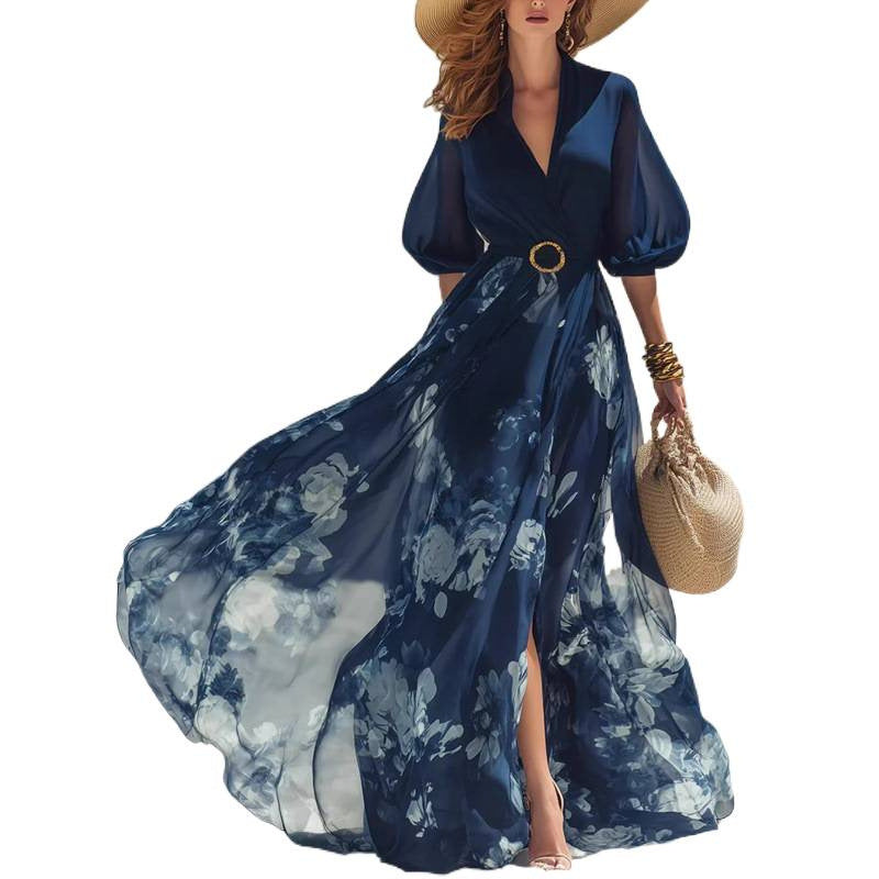 Amazon european style bohemian floral v-neck maxi dress - new summer slimming dress for women