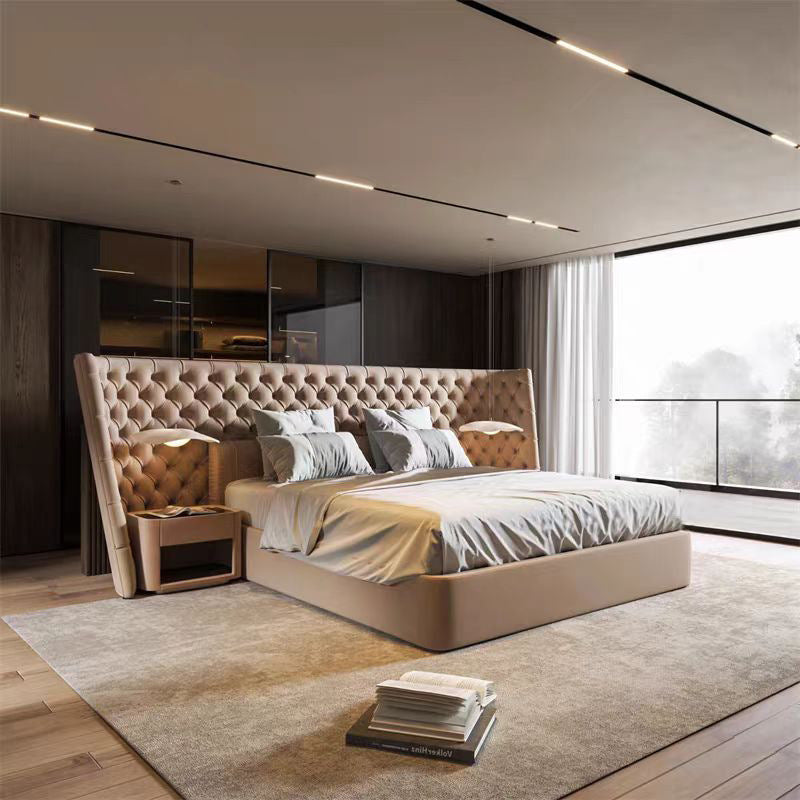 Fabric double backrest bed casual postmodern house mansion princess bed large apartment buckle french widescreen bed