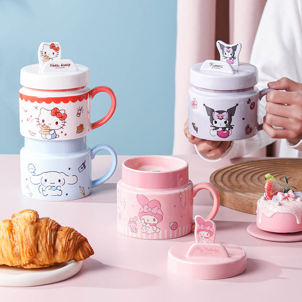 Sanrio ceramic mug Hello Kitty mobile phone holder cup lid high value coffee cup couple cute drinking cup