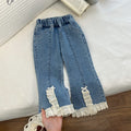 spring new girls' denim jeans - spring collection lace-trimmed flare jeans, stylish and versatile for girls