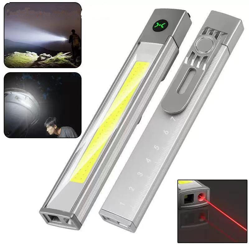 Cross-border new flashlight COB maintenance work light USB charging pen clip magnetic multi-function laser pointer LE work light
