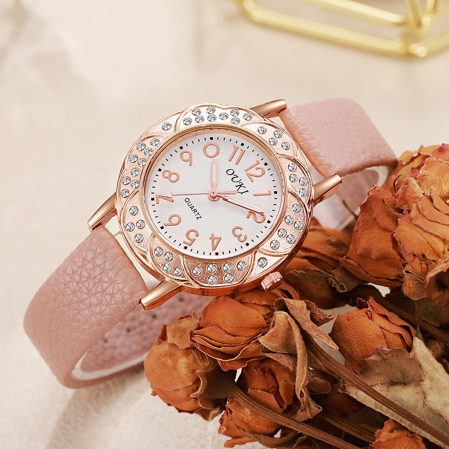 Round diamond-studded digital watch, creative new retro quartz watch with jewelry strap, cross-border wristwatch, wholesale women's watch for export